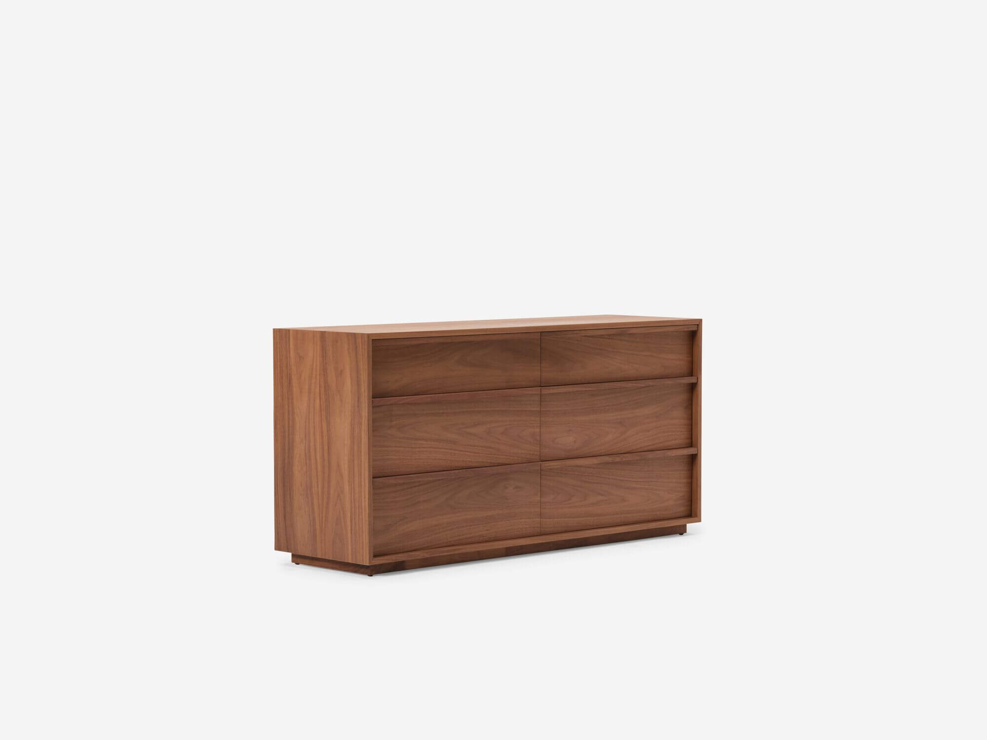 Front angle view of walnut double dresser